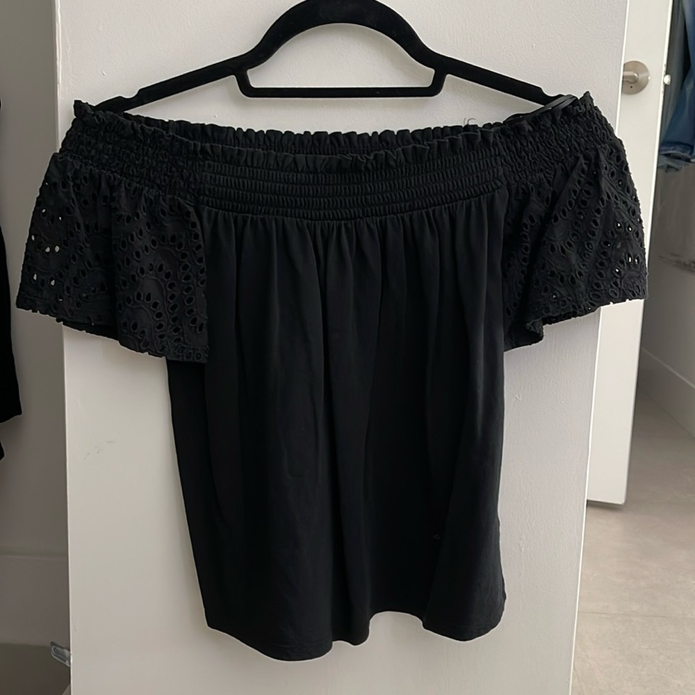 Express Y2K size XS off the shoulder top black top with ruffle sleeves eyelet